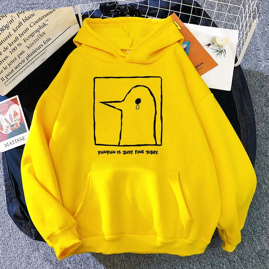 Unisex Hoodie med "Punpun is just fine today"-tryck, beige