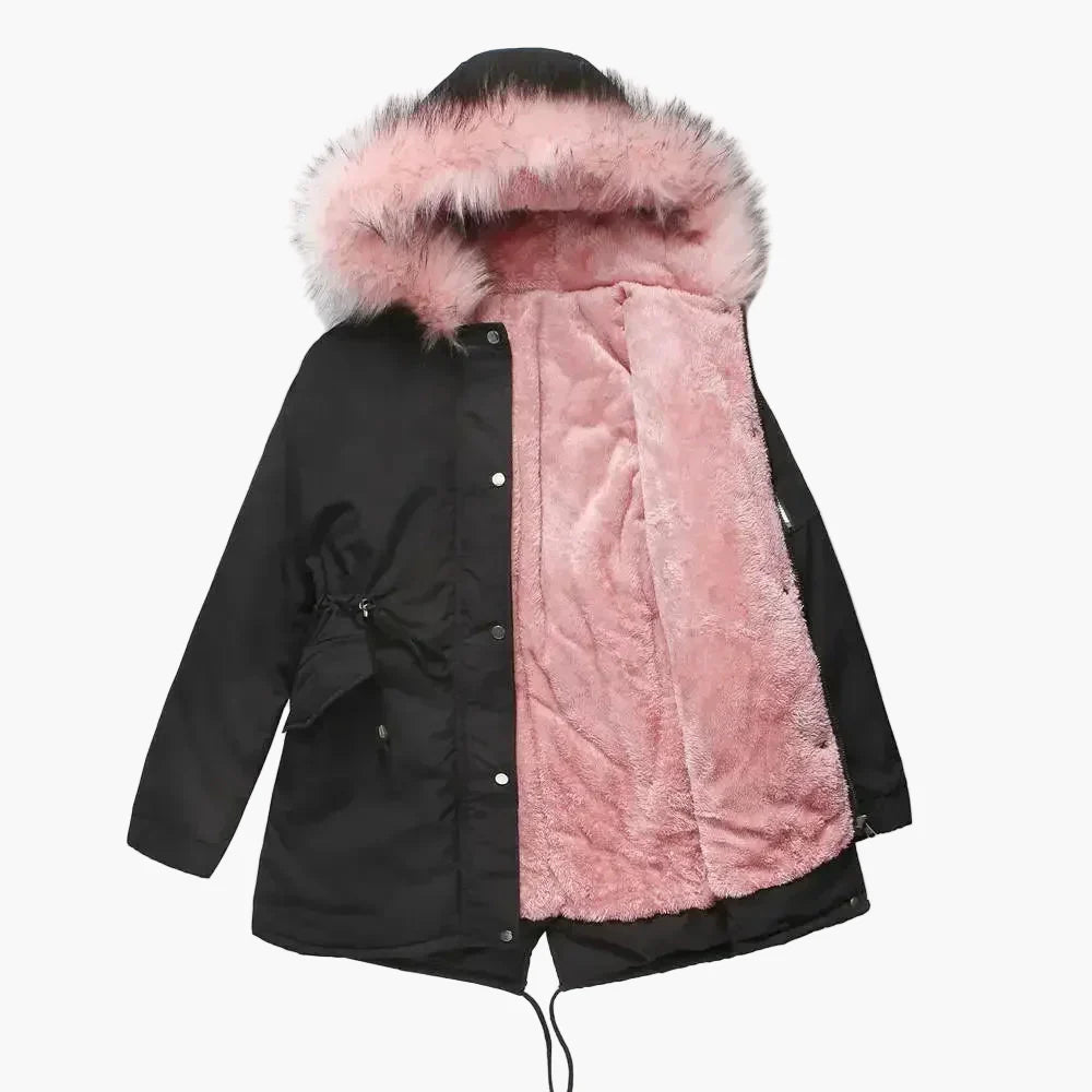 Dam Parkas Vinterjacka med Stor Pälsluva – Elegant Vardagsstil och Värme