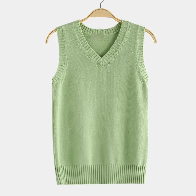 Unisex stickad slipover med V-ringning och ribbade muddar, enfärgad