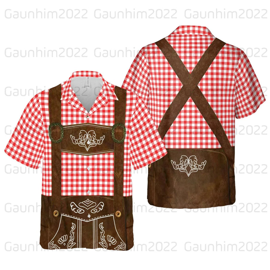 Kortärmad skjorta med alptryck och lederhosenmotiv, festlig design