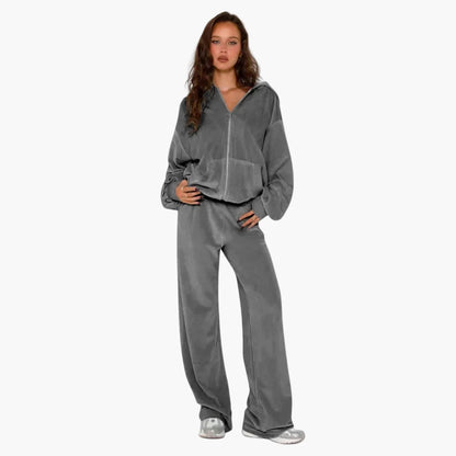 Damers tvådelad avslappnad hoodie och byxa set – sportig streetwear lounge