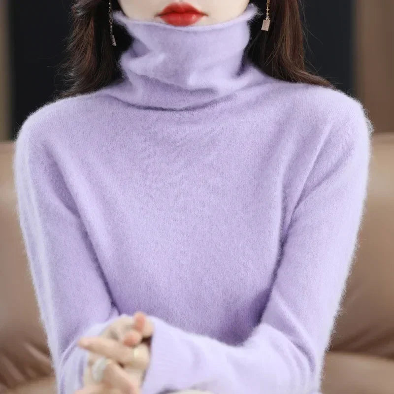 Damturtlenecktröja, ribbstickade muddar, lång ärm, mjuk känsla