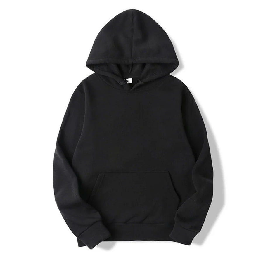Enfärgad Hoodie med Känguruficka och Huva