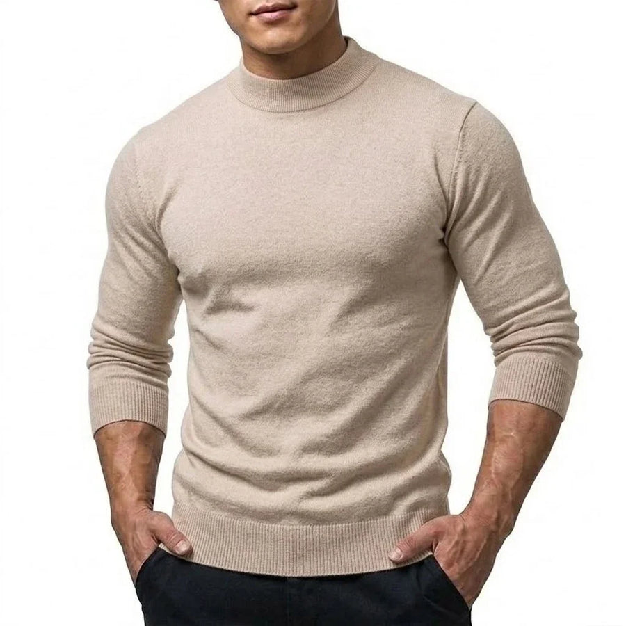 Herrtröja mockneck långärmad ribbstickad kant enfärgad