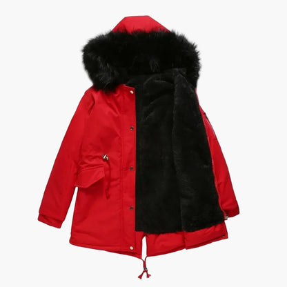 Dam Parkas Vinterjacka med Stor Pälsluva – Elegant Vardagsstil och Värme