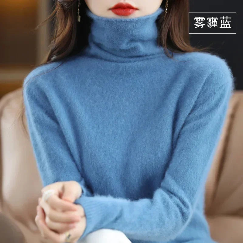 Damturtlenecktröja, ribbstickade muddar, lång ärm, mjuk känsla