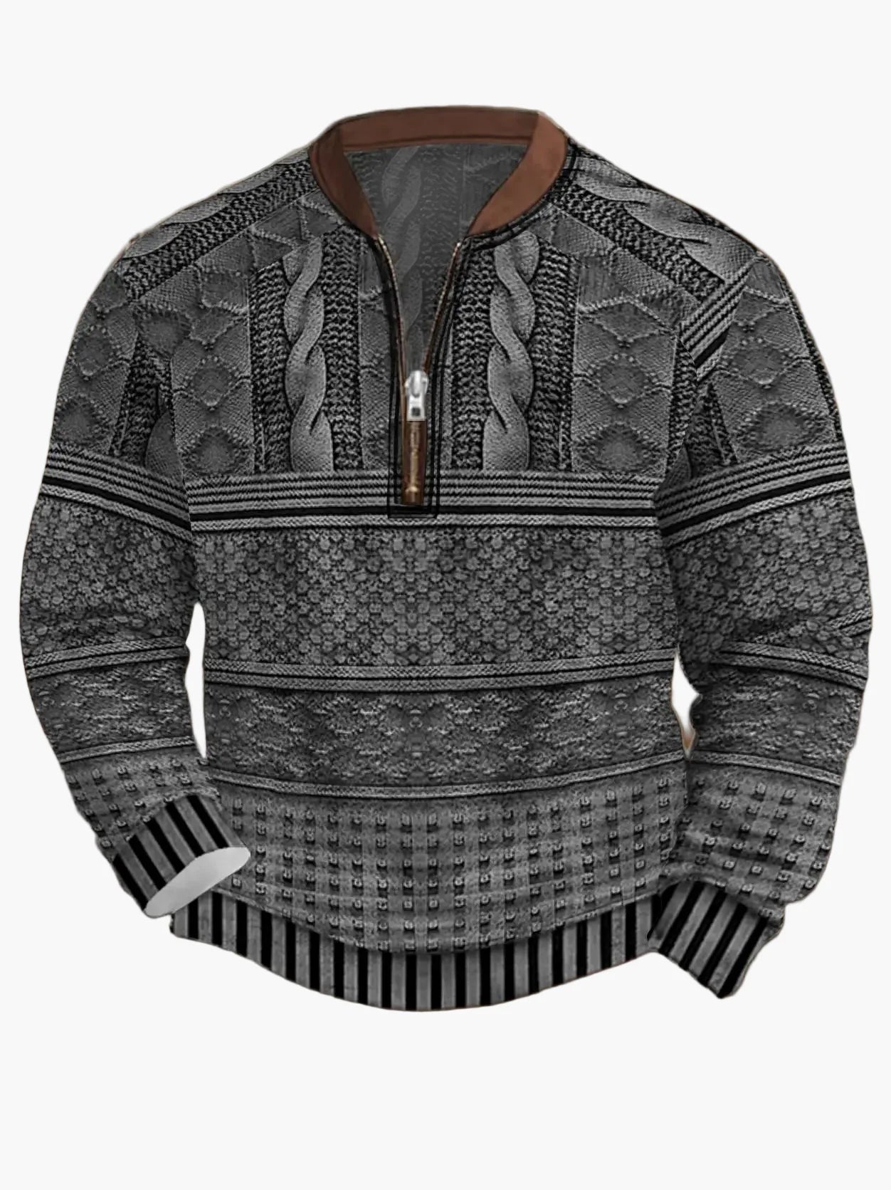 Herrar Halvzip Stickad Tröja med Modern Mönsterdesign för Vardag och Fritid