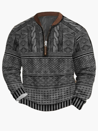 Herrar Halvzip Stickad Tröja med Modern Mönsterdesign för Vardag och Fritid