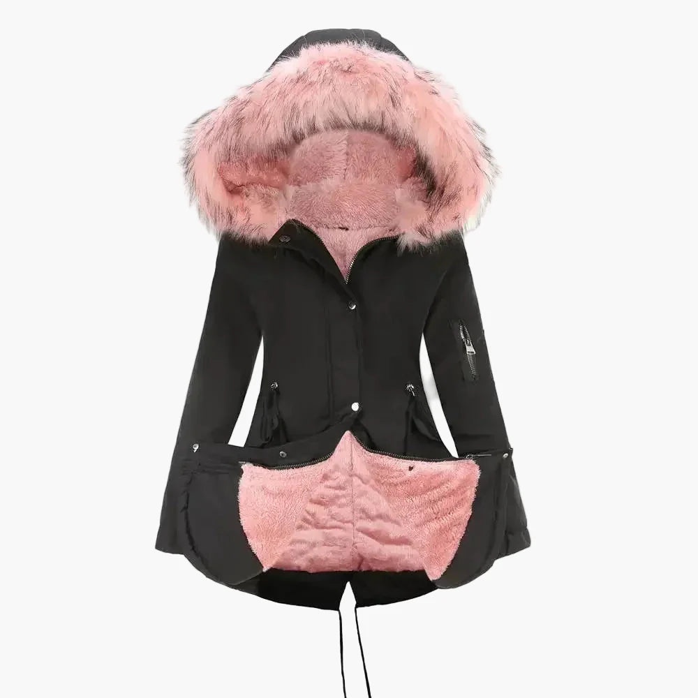 Dam Parkas Vinterjacka med Stor Pälsluva – Elegant Vardagsstil och Värme