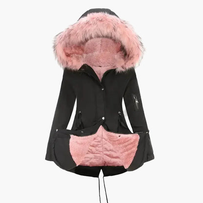Dam Parkas Vinterjacka med Stor Pälsluva – Elegant Vardagsstil och Värme