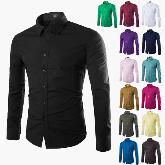 Herrskjorta med lång ärm – Slim Fit, elegant och mångsidig för kontor och fest