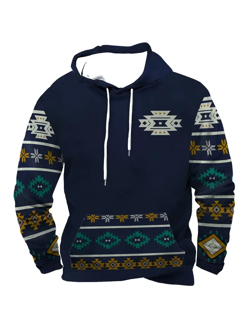 Unisex Hoodie med Djurmönster och Etniskt Tryck