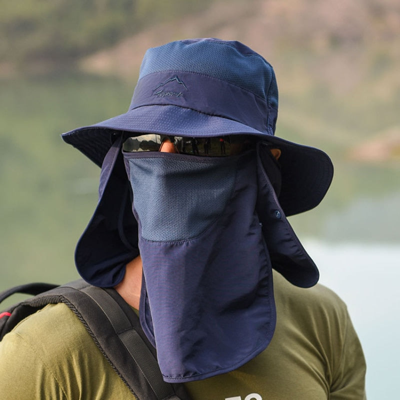 Unisex Solhatt med Hals- och Ansiktsskydd, Justerbar Rem, Grå
