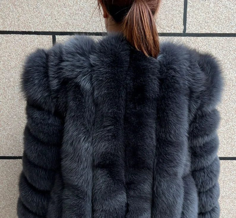 Kort fluffig fuskpälsjacka för dam, öppen design, flerfärgad