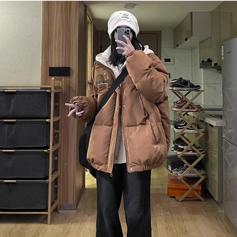 Oversized Puffjacka med Huva, Tvåfärgad Vinterjacka