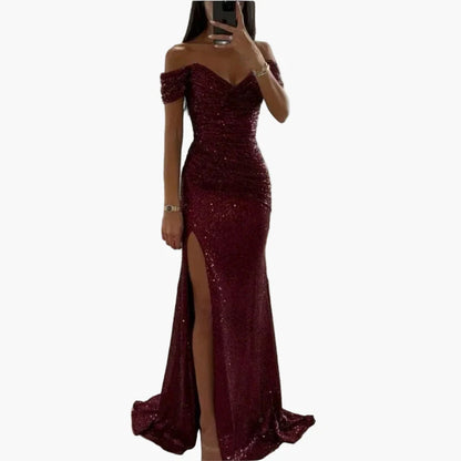 Damklänning Off-Shoulder Elegant Festklänning med Slits för Kväll & Bal