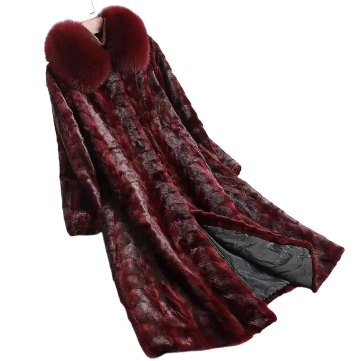 Elegant Lång Kappa med Krage i Fuskpäls, Långärmad
