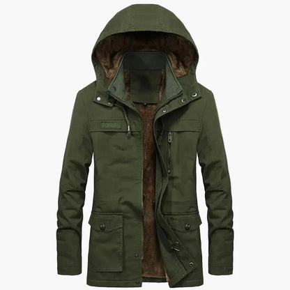 Herrjacka med huva och varm foder – Modern parkas för vinter och höst