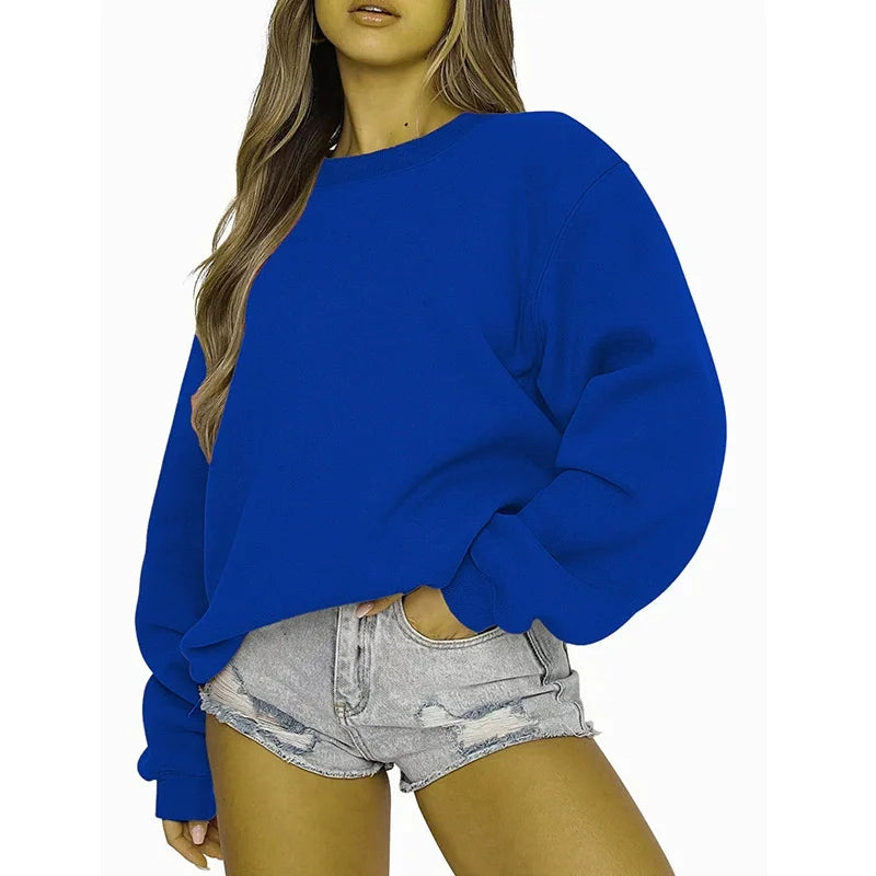 Enfärgad Sweatshirt för Dam med Rund Hals