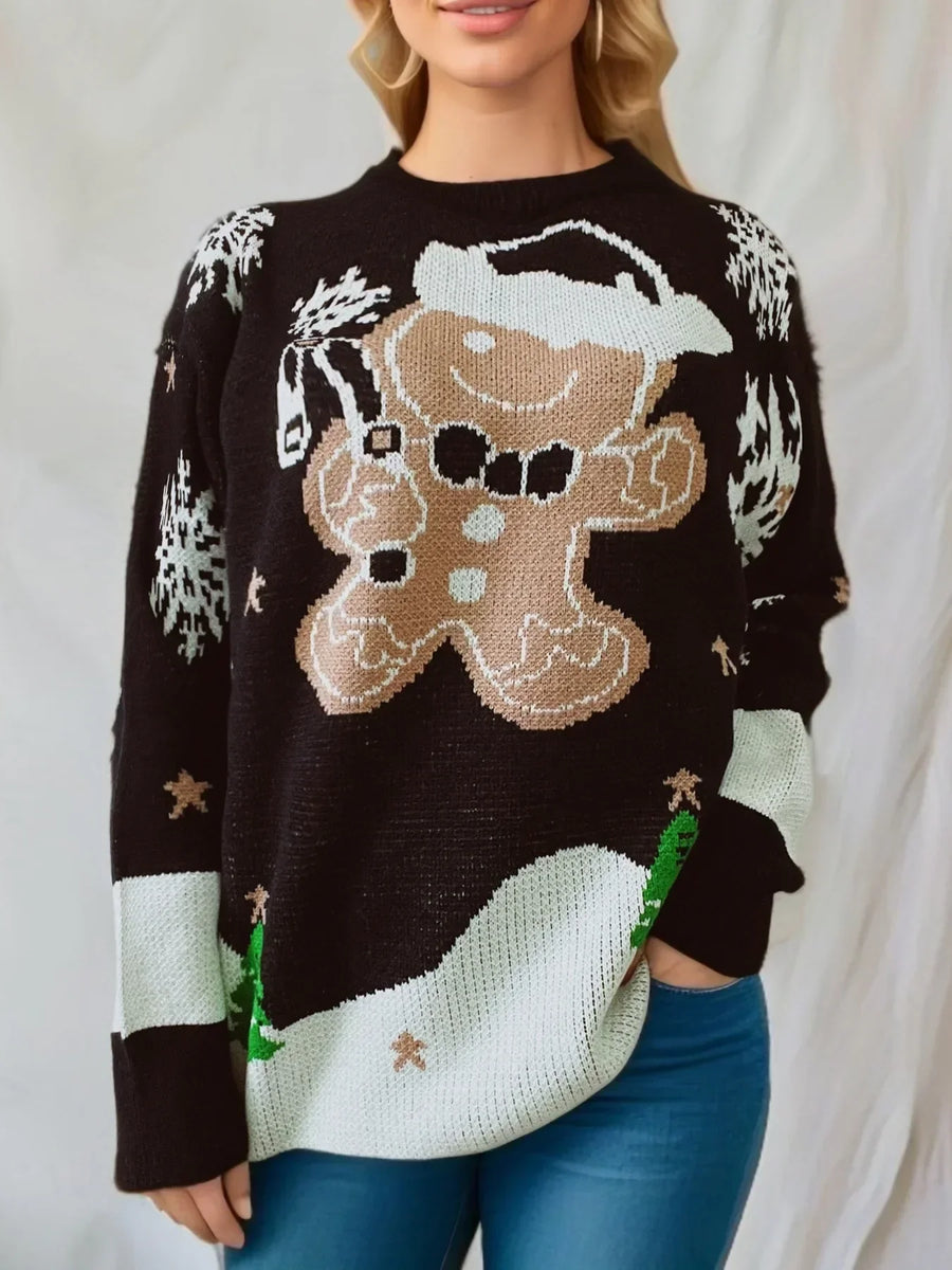 Tröja med pepparkaksgubbe och julmotiv, långärmad, rund halsringning