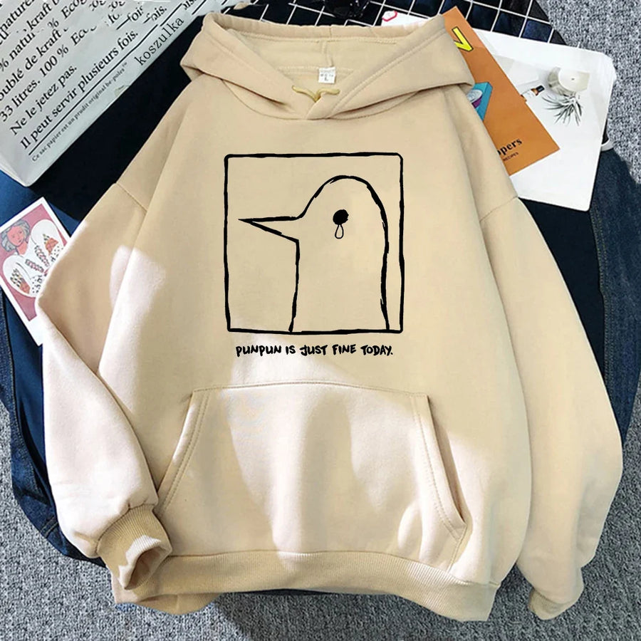Unisex Hoodie med "Punpun is just fine today"-tryck, beige