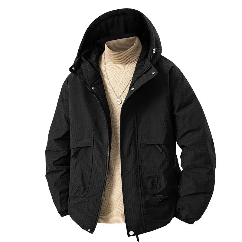 Brun herrjacka med huva och fickor