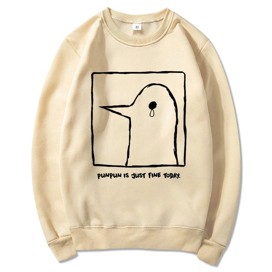 Unisex Hoodie med "Punpun is just fine today"-tryck, beige
