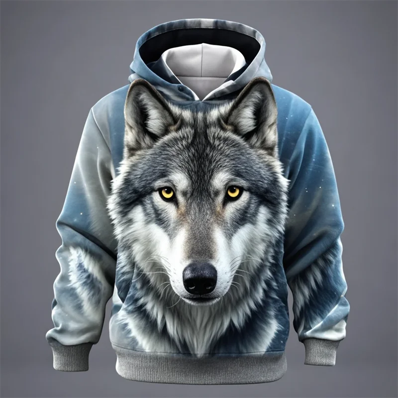 Hoodie med Lejonansikte 3D-tryck, Unisex Tröja med Huva och Känguruficka