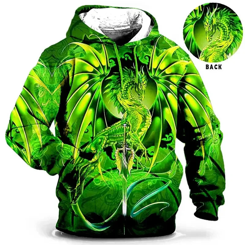 Unisex Hoodie med Drakmönster och Fickor