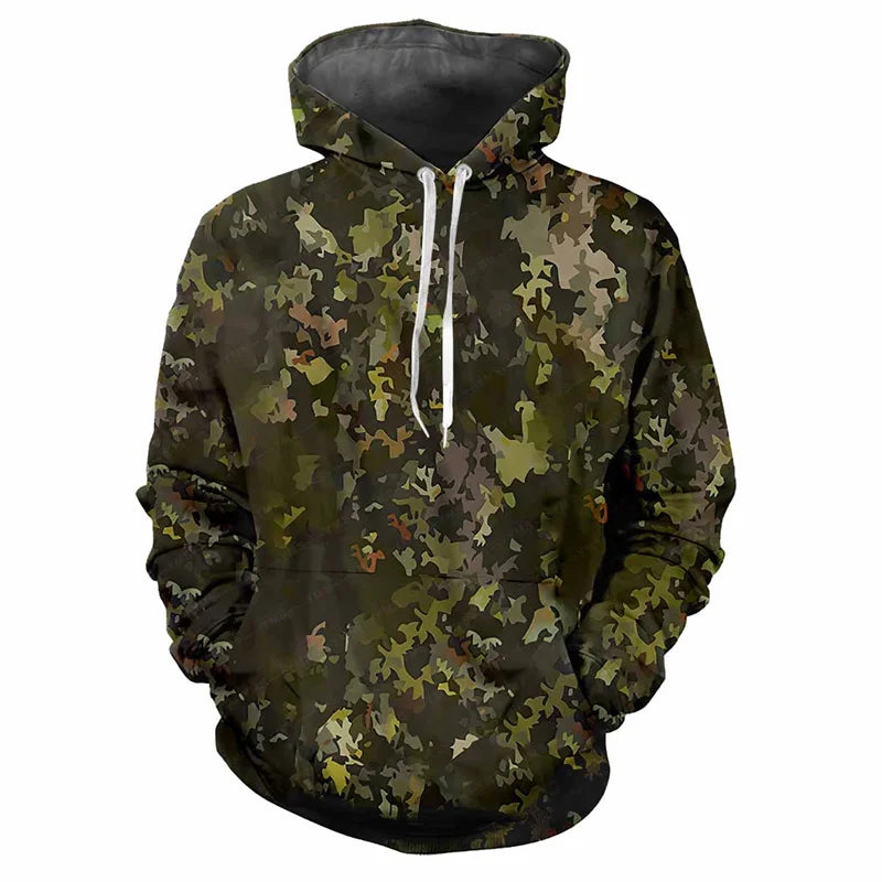 Hoodie kamouflagemönstrad med dragsko och magficka