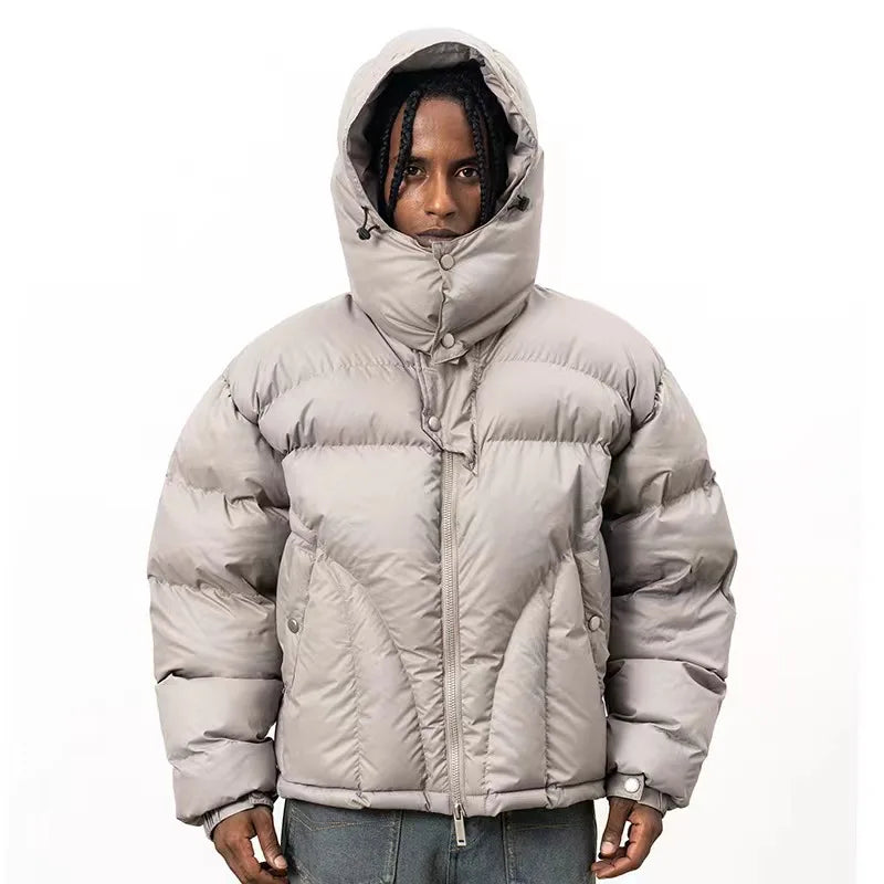 Vadderad Puffjacka med Huva, Svart/Khaki, Unisex