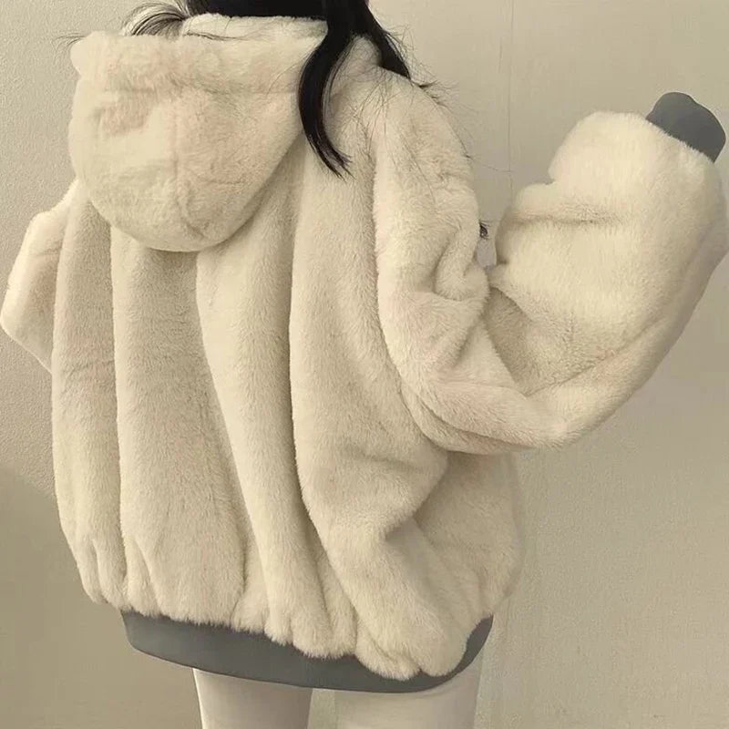 Fleecefodrad vändbar jacka med huva - Blå, Beige, Svart