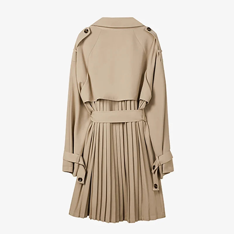 Beige trenchcoat med bälte och veckad kjoldel