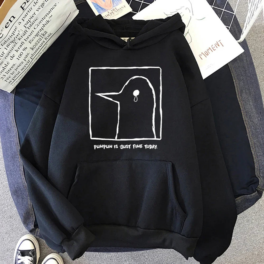 Unisex Hoodie med "Punpun is just fine today"-tryck, beige