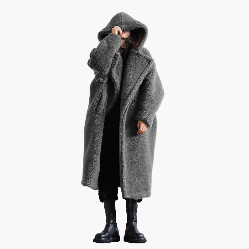 Dam Oversized Teddy Kappa med Huva – Modern Vinterstil & Urban Komfort