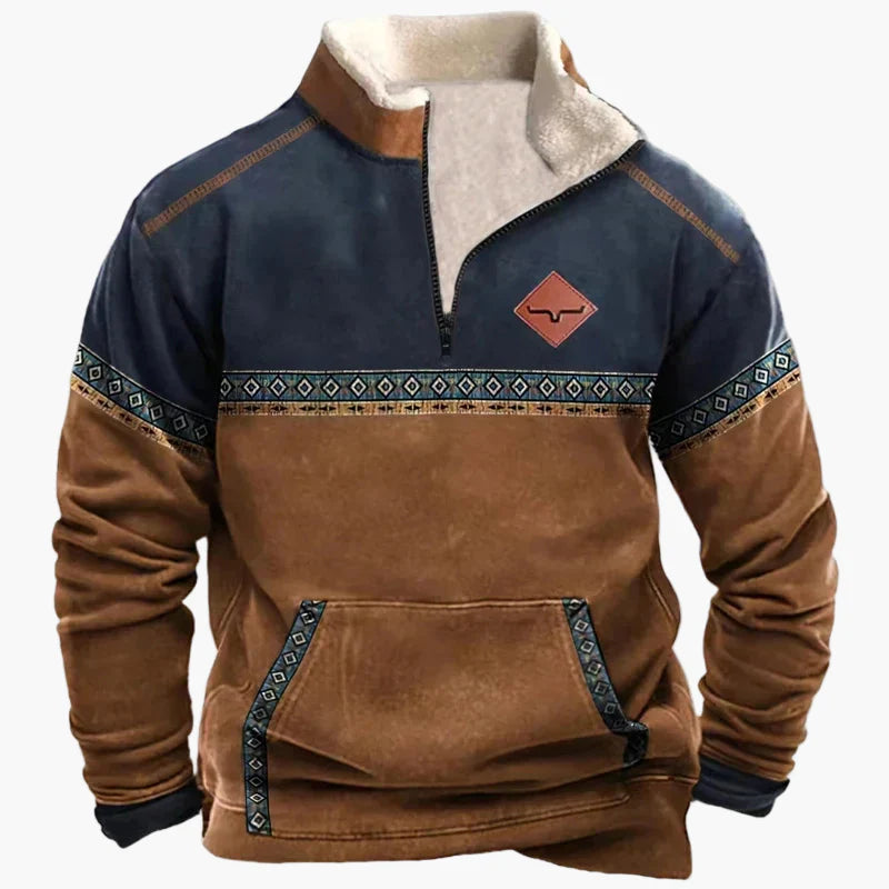 Herrar Western Stil Fleece Halvzip Tröja – Varm och Bekväm för Uteliv