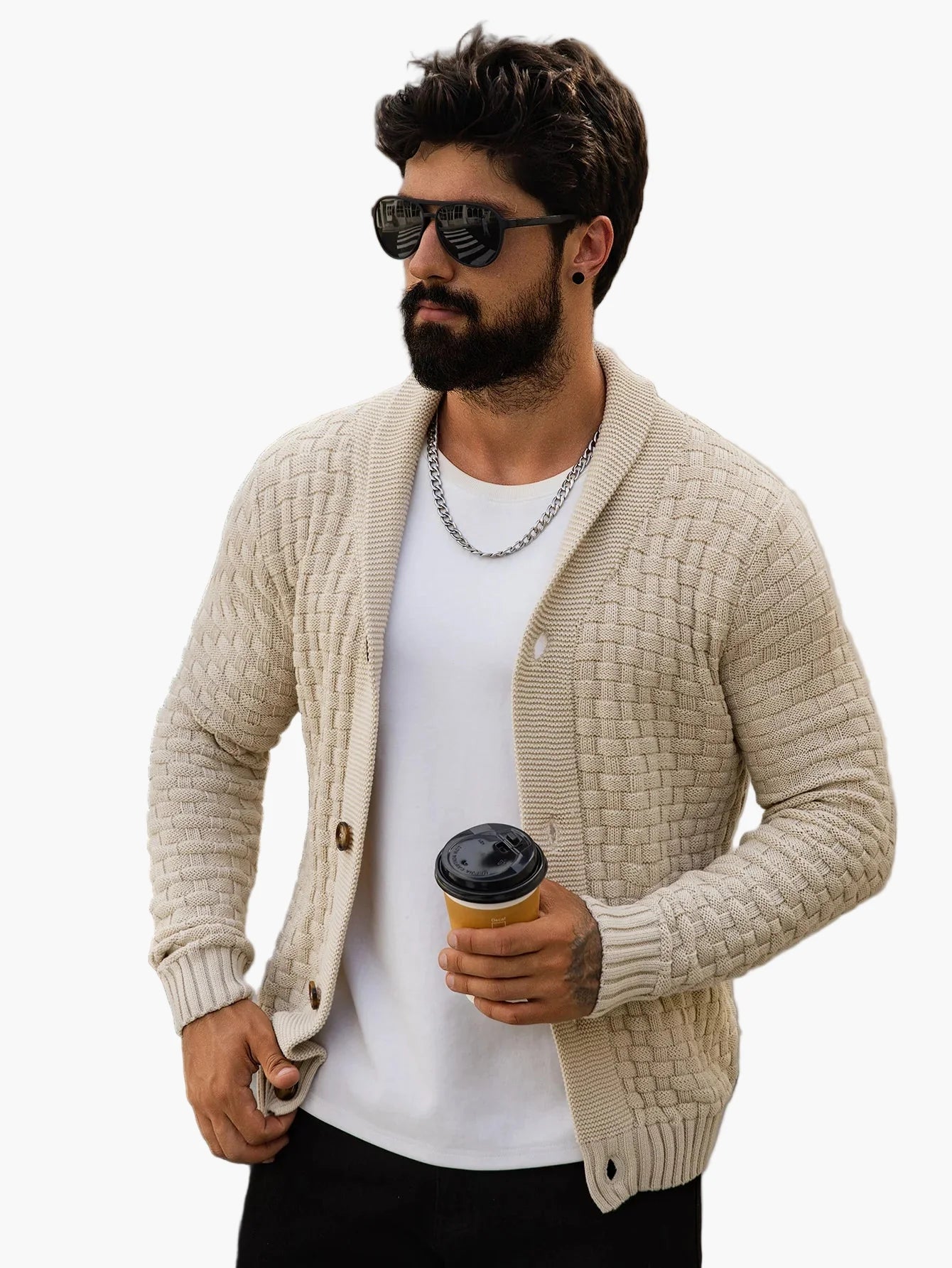 Herrkofta med avslappnad öppen design – stickad vardagskofta för stil och komfort