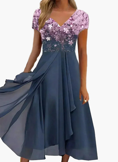 Damklänning Fest V-ringad Elegant Blommig Design för Speciella Tillfällen