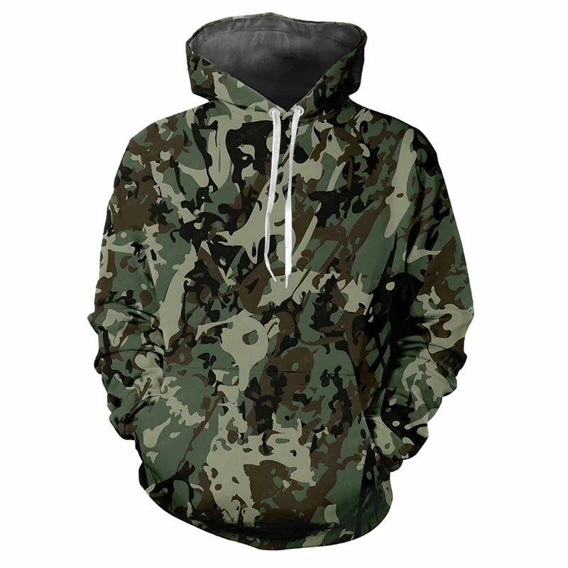 Hoodie kamouflagemönstrad med dragsko och magficka