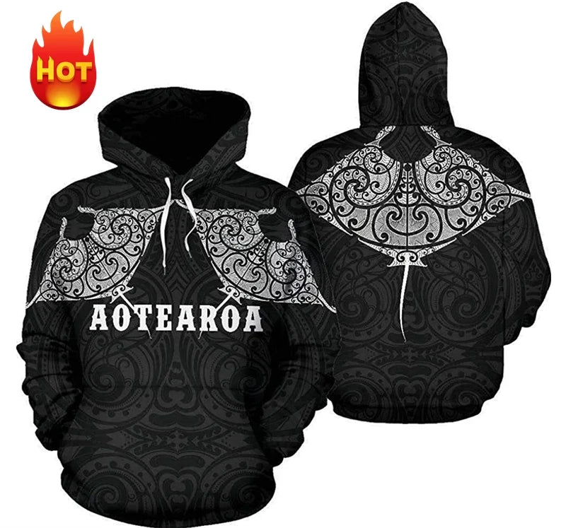 Hoodie med huva och mönster, långärmad tröja med justerbar dragsko