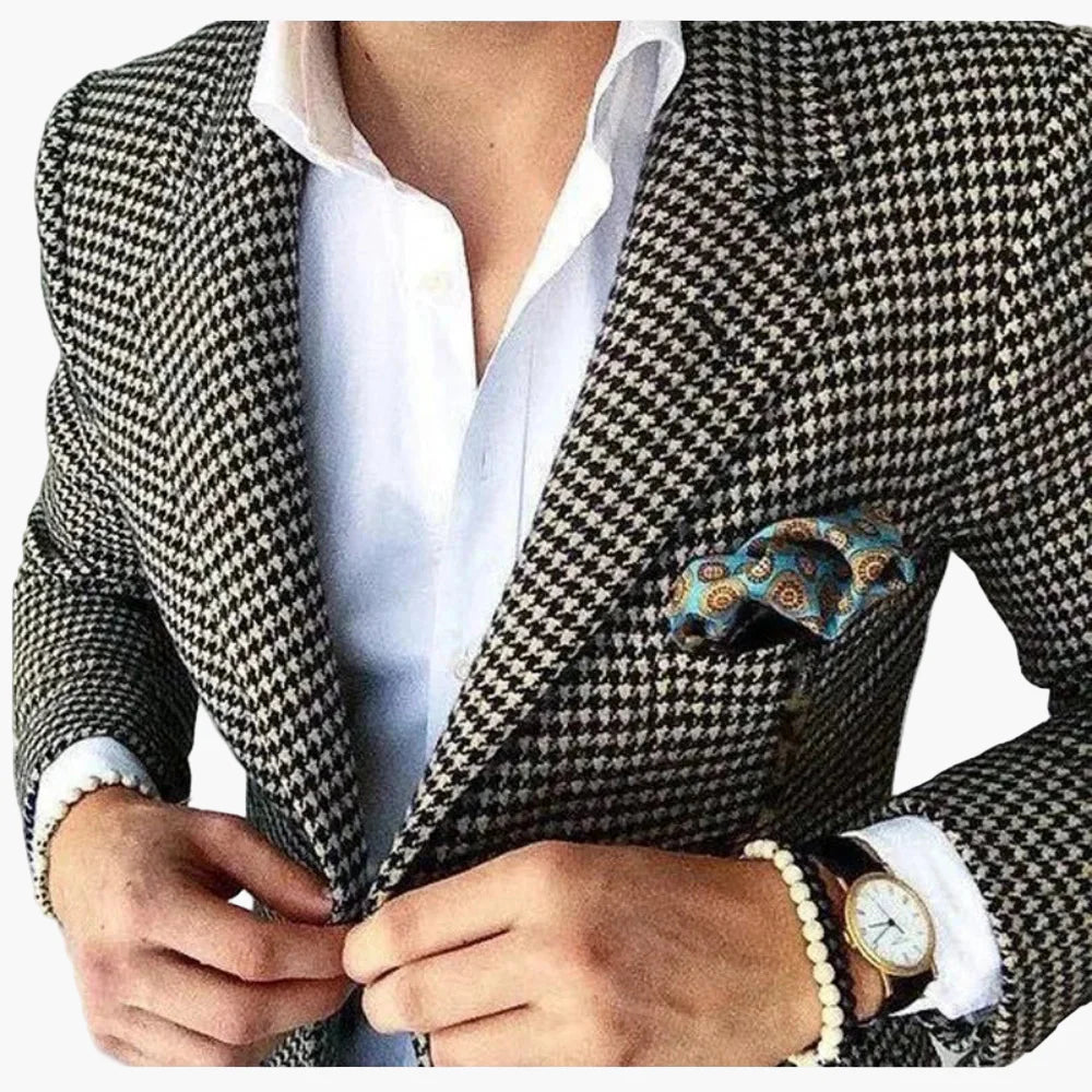Herr Kavaj Elegant Rutigt Mönster – Modern Affärs- och Feststil