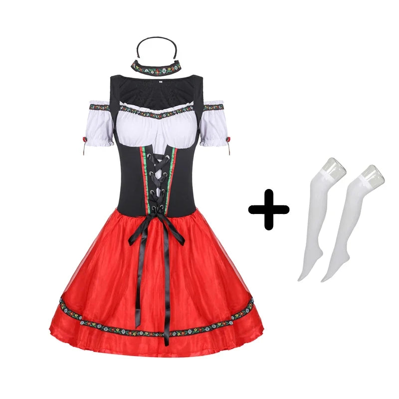 Dam Oktoberfest Klänning Röd/Svart Med Spets och Band