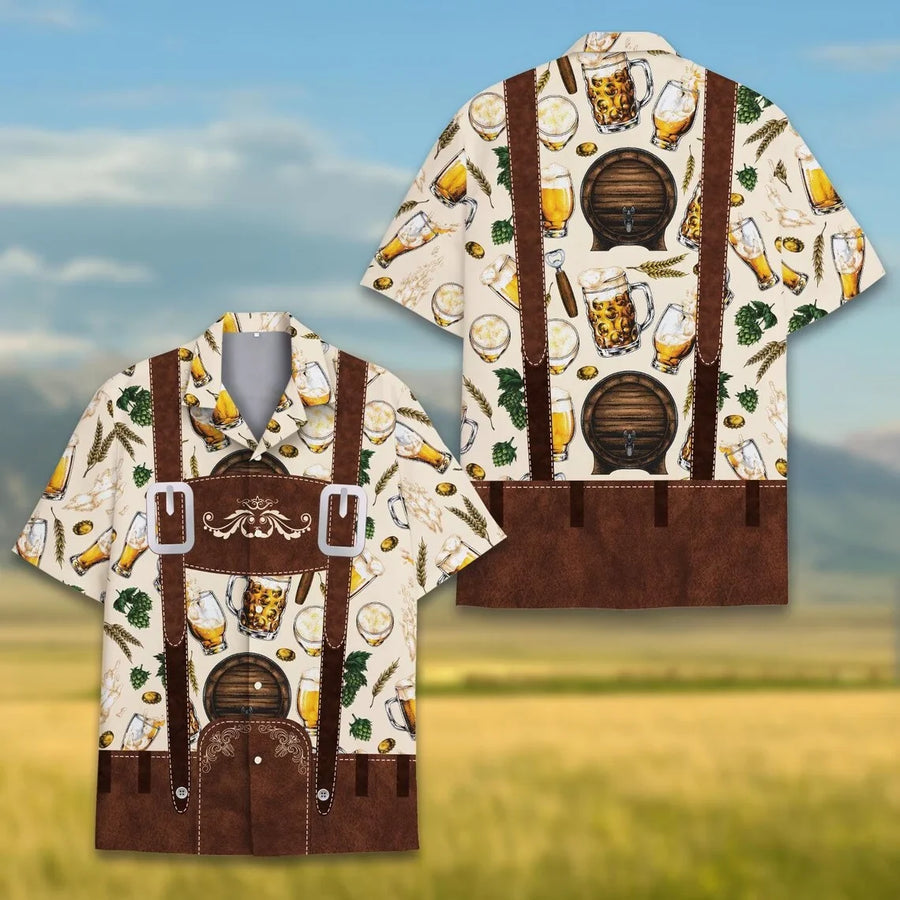 Kortärmad skjorta med alptryck och lederhosenmotiv, festlig design