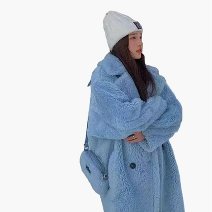 Dam Lång Oversize Teddykappa – Trendig Vinterrock för Vardag och Fest