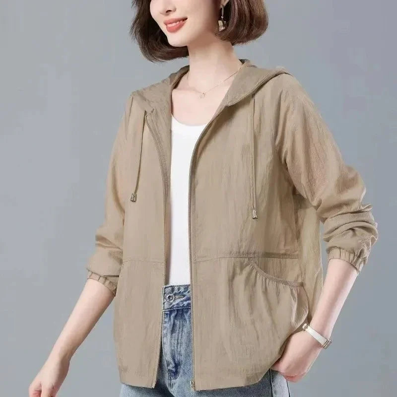 Dam lättviktig huvjacka med dragkedja och fickor