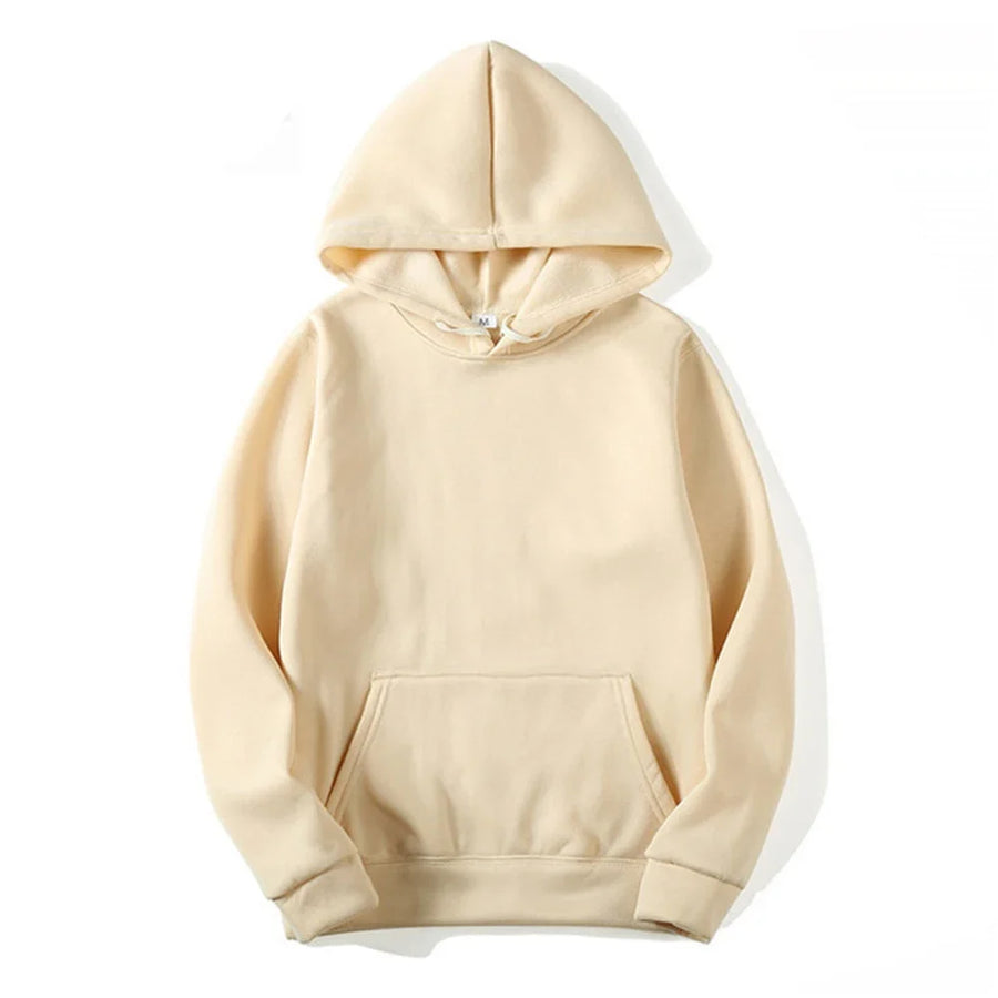 Enfärgad Hoodie med Känguruficka och Huva