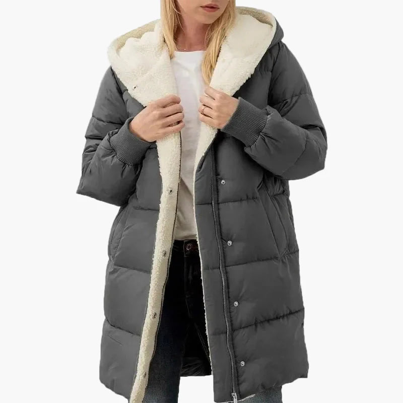 Dam Vinterjacka Lång Puffer Varm Fritidsstil med Huva