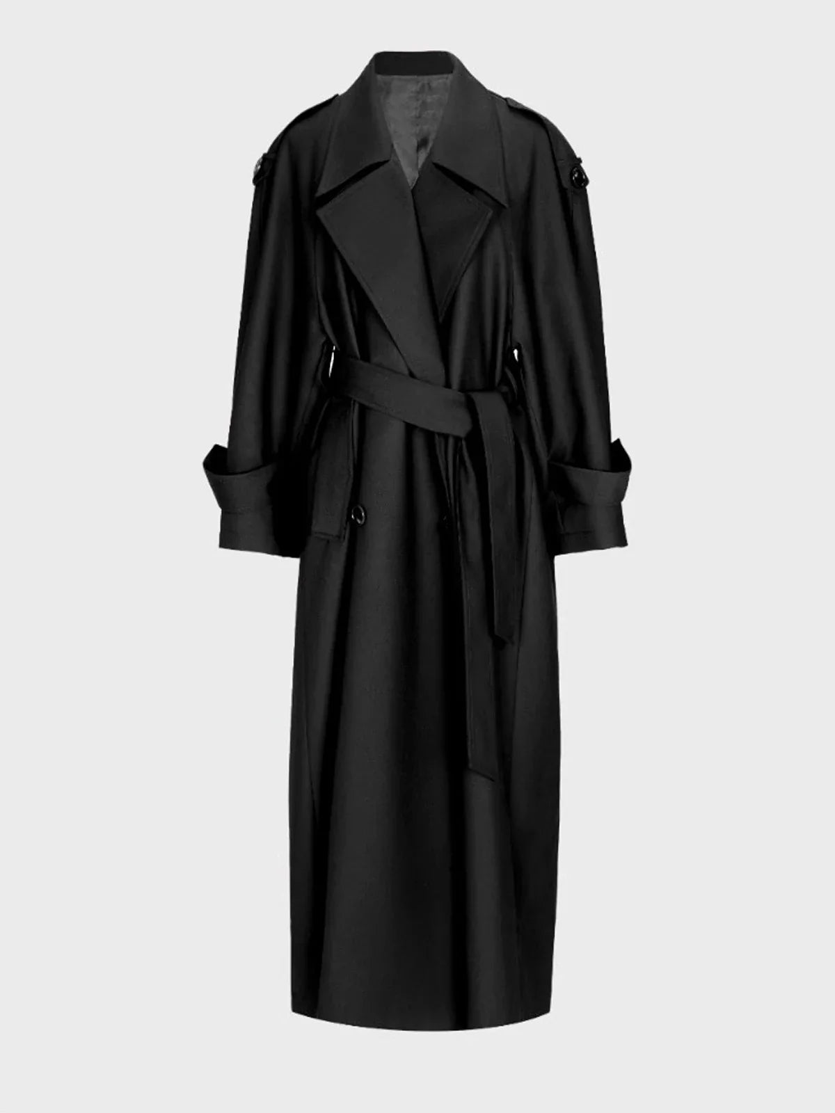 Trenchcoat för dam med skärp, dubbelknäppt lång kappa med slag