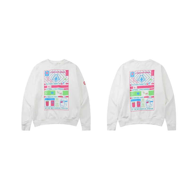 Grå Sweatshirt med svartvit tryck, rund hals och lång ärm