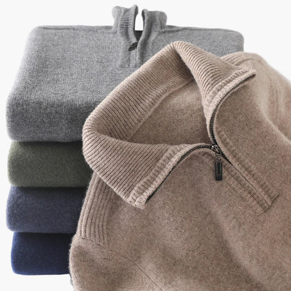Herr Halvzip Stickad Tröja – Klassisk och Varm Pullover för Vardag och Kontor